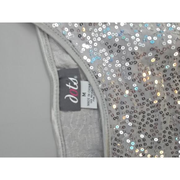 Y2K Sequins Club Glitter Spaghetti Strap Medium Shirt Top Silver Dots - Picture 6 of 10